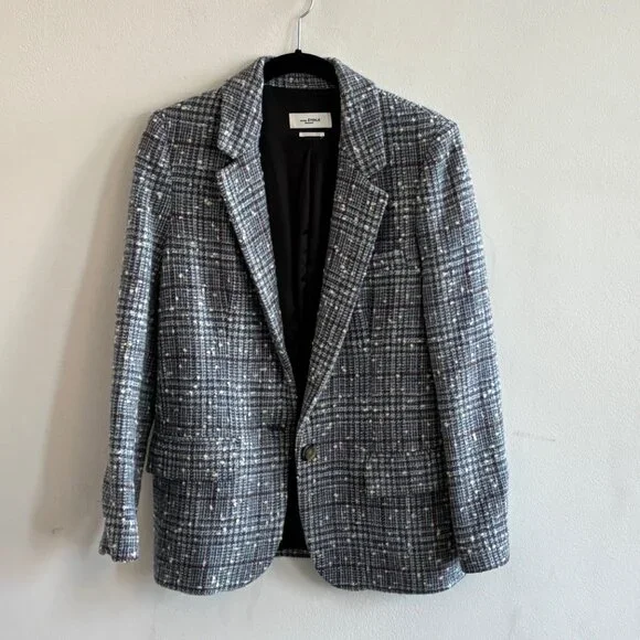 Isabel Marant Étoile Kice Wool Blazer Jacket Size 38 Blue Grey Bouclé - Picture 5 of 8